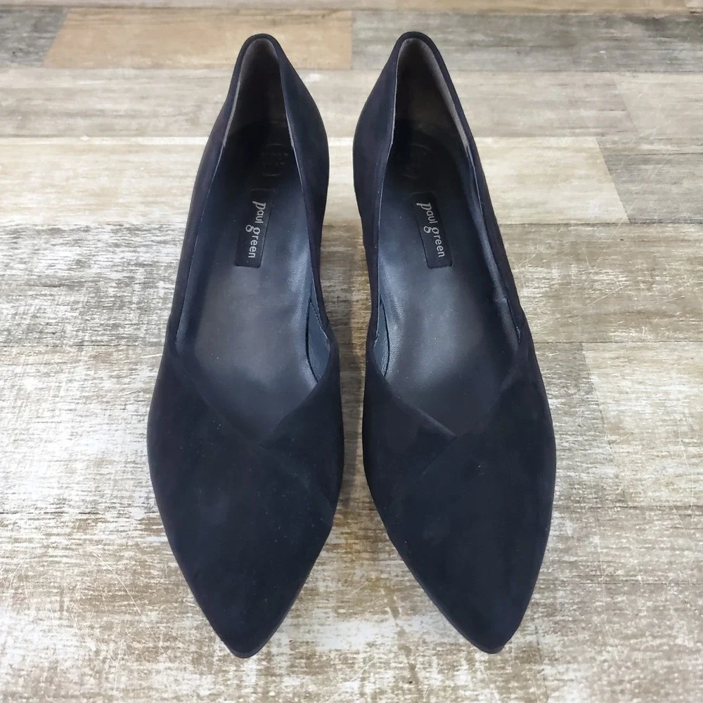 Paul Green Rendi Womens Pumps Sz 6 (UK 3.5) Block Heel Pointed Toe‎ Black